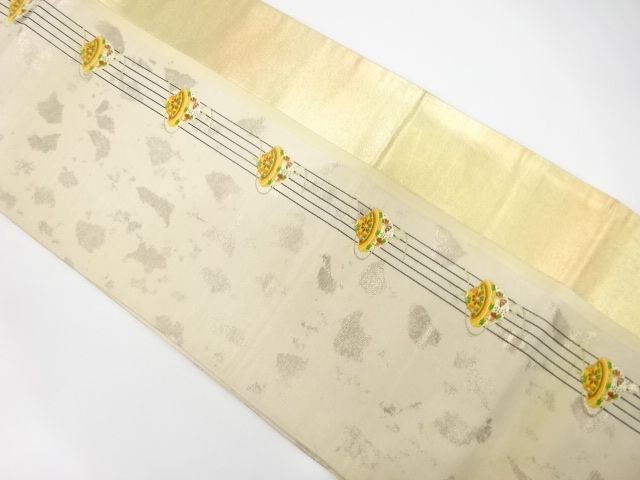 JAPANESE KIMONO / ANTIQUE FUKURO OBI / SILK / WOVEN STRIPE & TOP PATTERN